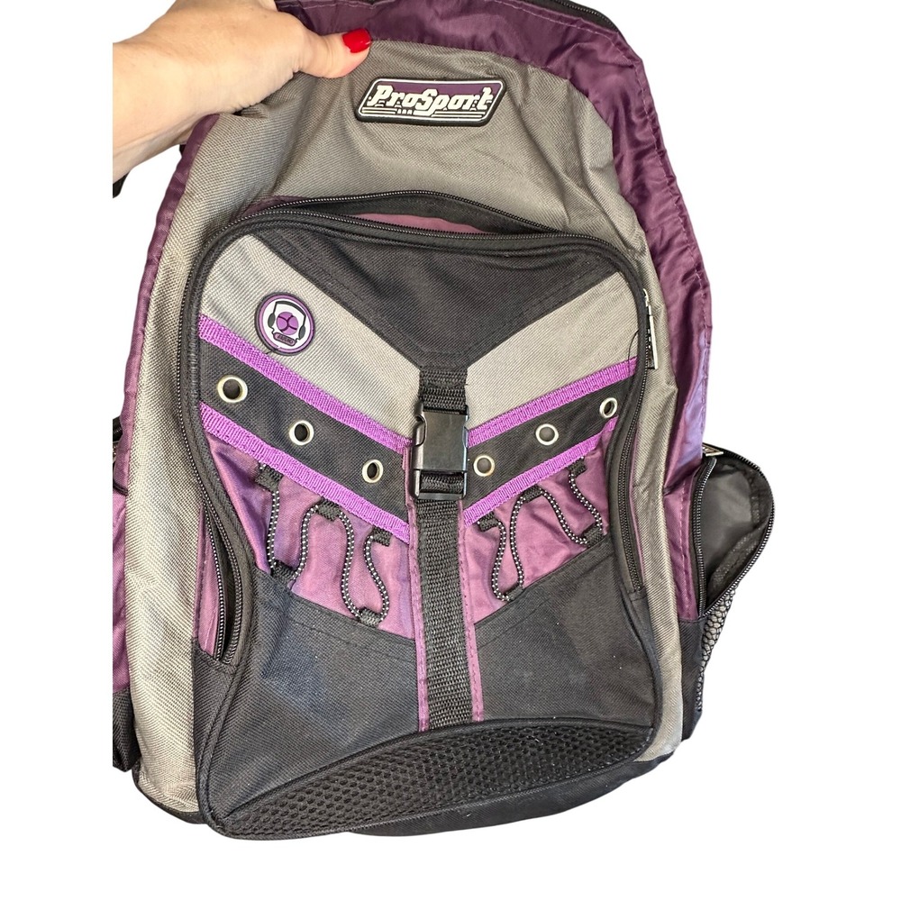 ProSport Backpack Gray Purple Black Multi Pocket Sporty School Travel